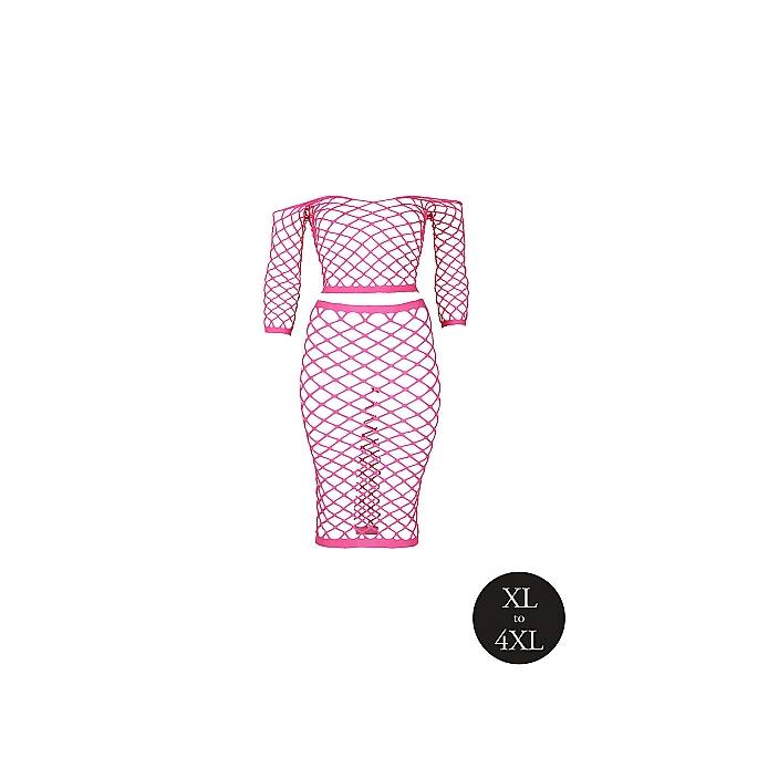 2STÜCK ROCK + TOP BREIT NETZ NEONROSA