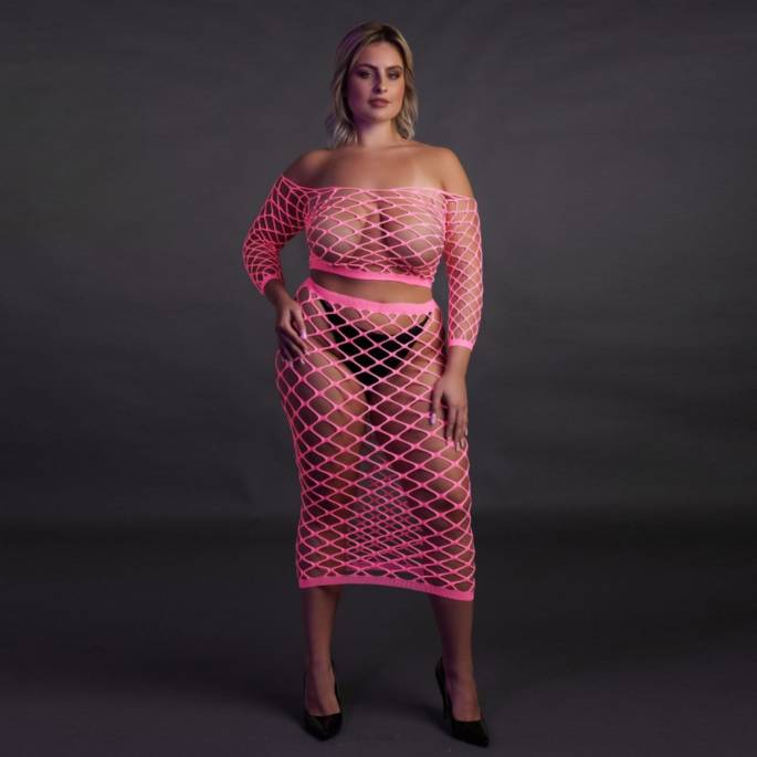 2STÜCK ROCK + TOP BREIT NETZ NEONROSA