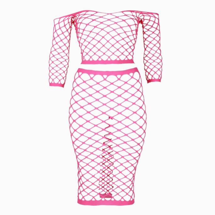 2STÜCK ROCK + TOP BREIT NETZ NEONROSA