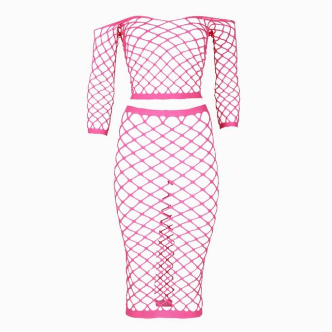 2STÜCK ROCK + TOP BREIT NETZ NEONROSA