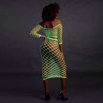 2PCS JUPE + TOP LARGE RÉSILLE VERT NÉON