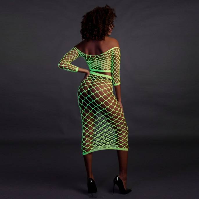 2PCS JUPE + TOP LARGE RÉSILLE VERT NÉON