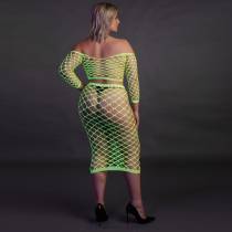 2PCS JUPE + TOP LARGE RÉSILLE VERT NÉON
