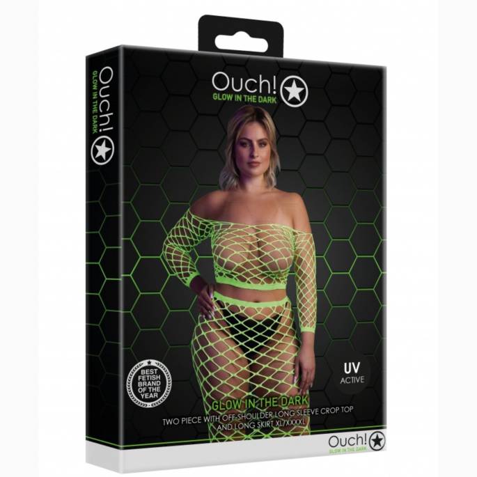 2PCS JUPE + TOP LARGE RÉSILLE VERT NÉON