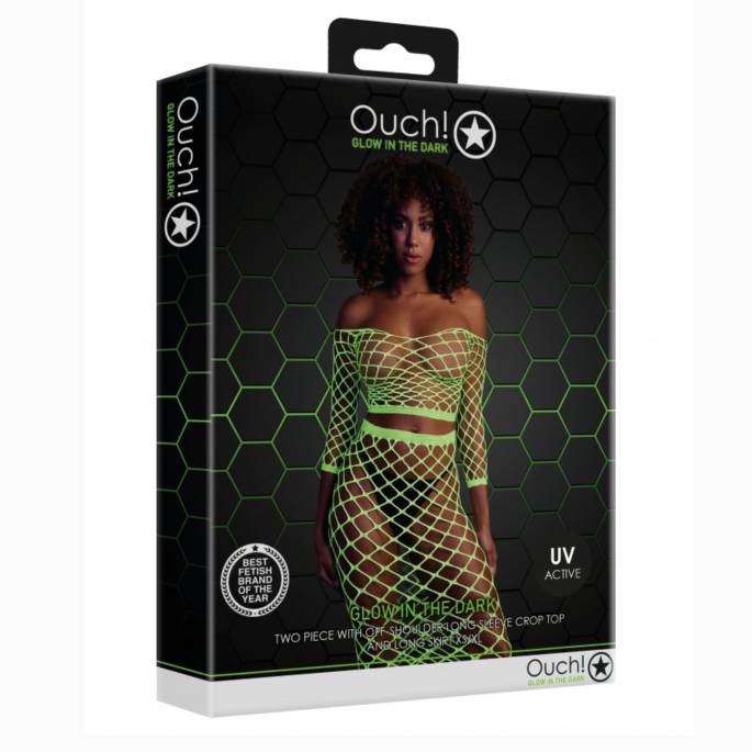 2PCS JUPE + TOP LARGE RÉSILLE VERT NÉON