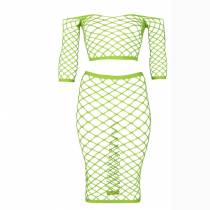 2PCS JUPE + TOP LARGE RÉSILLE VERT NÉON