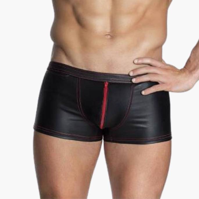 BOXERSHORTS WETLOOK ZIP ROT