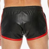 SCHWARZE LEDERSHORTS MIT ROTEM RAND