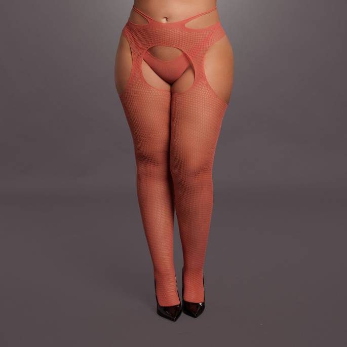 LE DÉSIR-NETZSTRUMPFHOSEN KORALLE RIEMEN