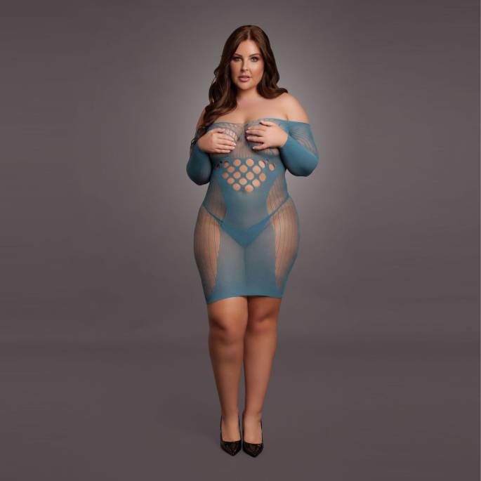 DER WUNSCH-SEXY BLAUES KLEID MIT LANGEN ÄRMELN