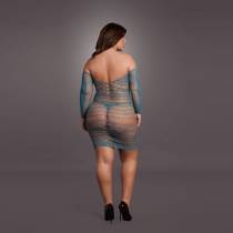 DER WUNSCH-SEXY BLAUES KLEID MIT LANGEN ÄRMELN