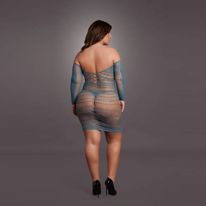 DER WUNSCH-SEXY BLAUES KLEID MIT LANGEN ÄRMELN