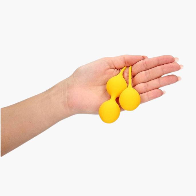 SET MIT 2 GELBEN GEISHA-KUGELN AUS SILIKON