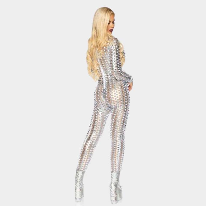 LASERCUT CATSUIT SILBER