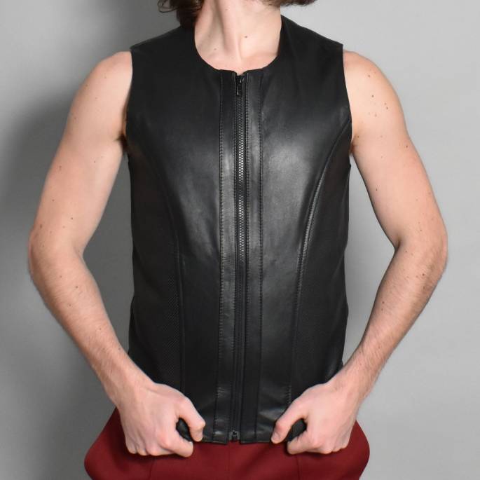 GILET CUIR ET CUIR PERFORE NOIR