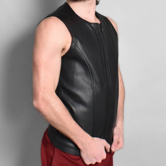 GILET CUIR ET CUIR PERFORE NOIR
