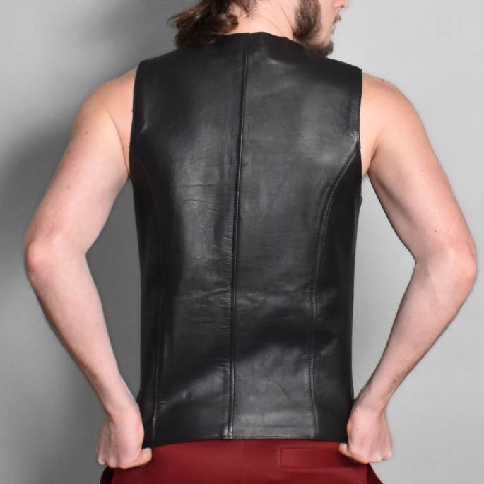 GILET CUIR ET CUIR PERFORE NOIR
