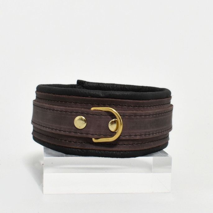 COLLIER CUIR MARRON / DORÉ