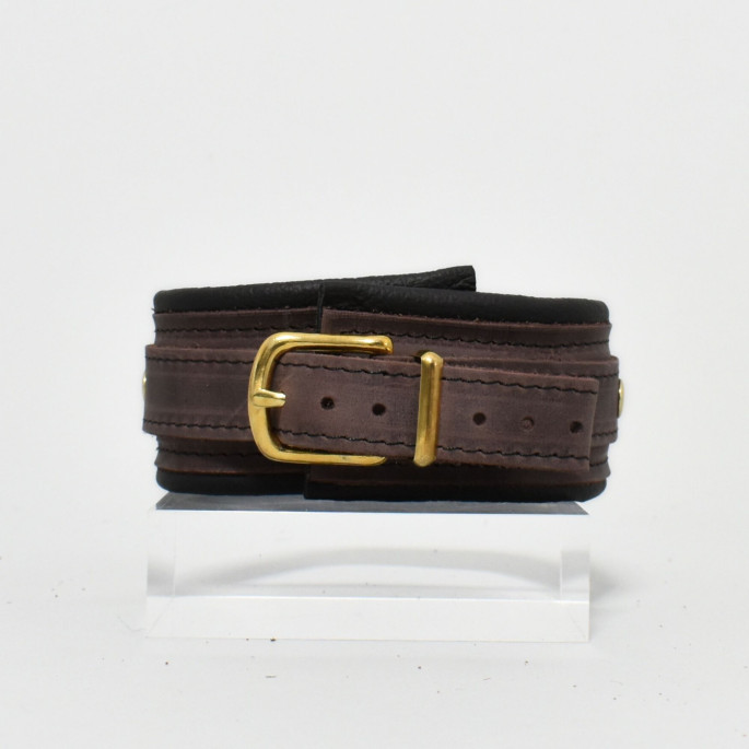 COLLIER CUIR MARRON / DORÉ