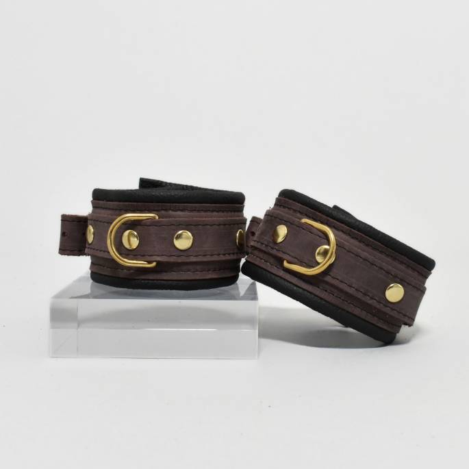 CHEVILLÈRES CUIR MARRON / DORÉ