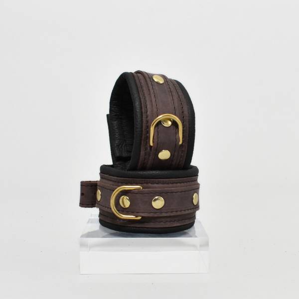 CHEVILLÈRES CUIR MARRON / DORÉ