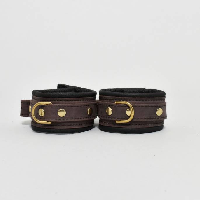 CHEVILLÈRES CUIR MARRON / DORÉ