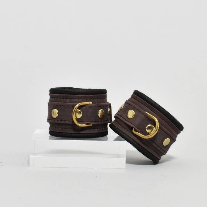 MENOTTES CUIR MARRON / DORÉ