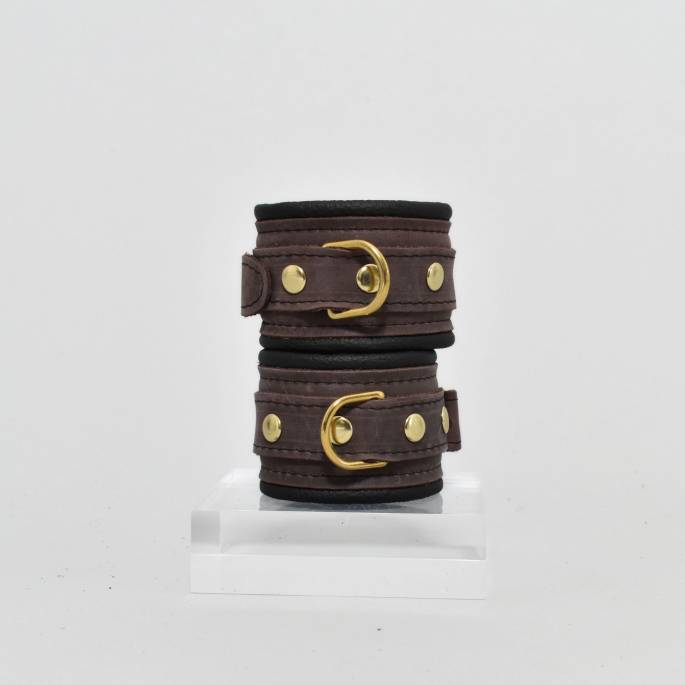 MENOTTES CUIR MARRON / DORÉ