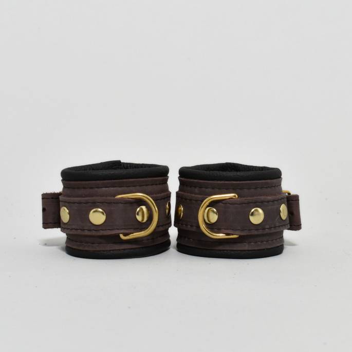 MENOTTES CUIR MARRON / DORÉ