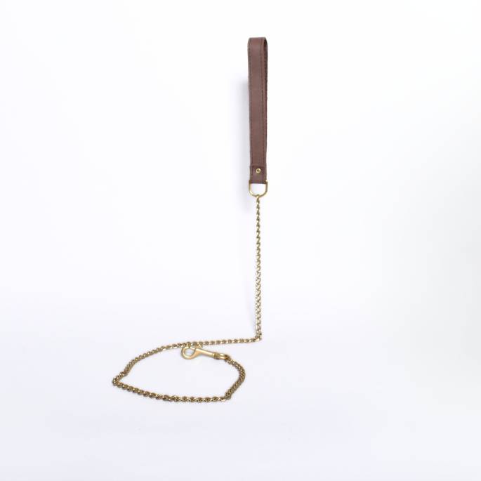 LAISSE CUIR MARRON CHAINE DORÉE