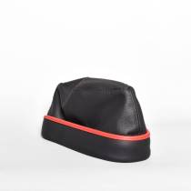 Calot cuir noir-rouge