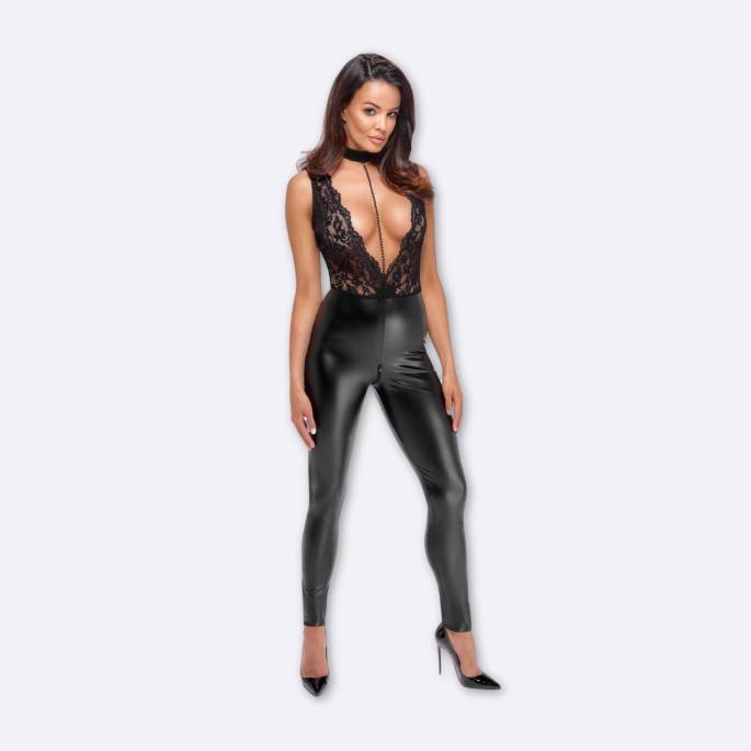 WETLOOK+SPITZEN-KOMBI MIT V-AUSSCHNITT