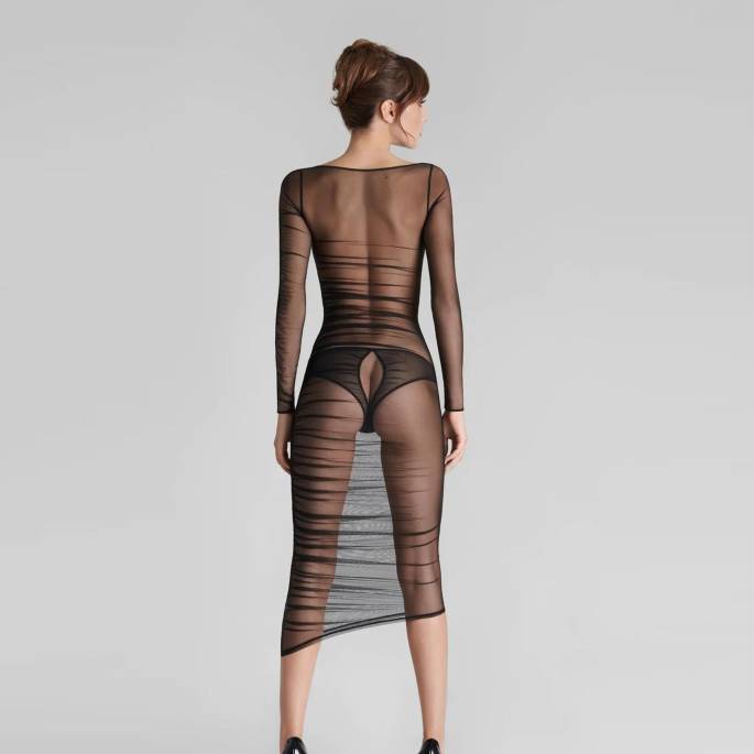 NACHT FAUVE-KLEID MIDI LANGARM