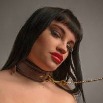 COLLIER CUIR MARRON / DORÉ