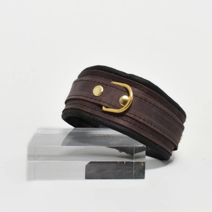 Pack Zwang braunes Leder Ringe Gold