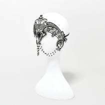 Masque dentelle métal + chaines perles noires