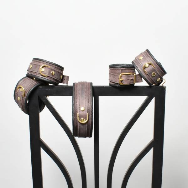 Pack contrainte cuir marron anneaux doré