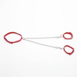 COLLIER + MENOTTES CUIR ROUGE + CHAINES
