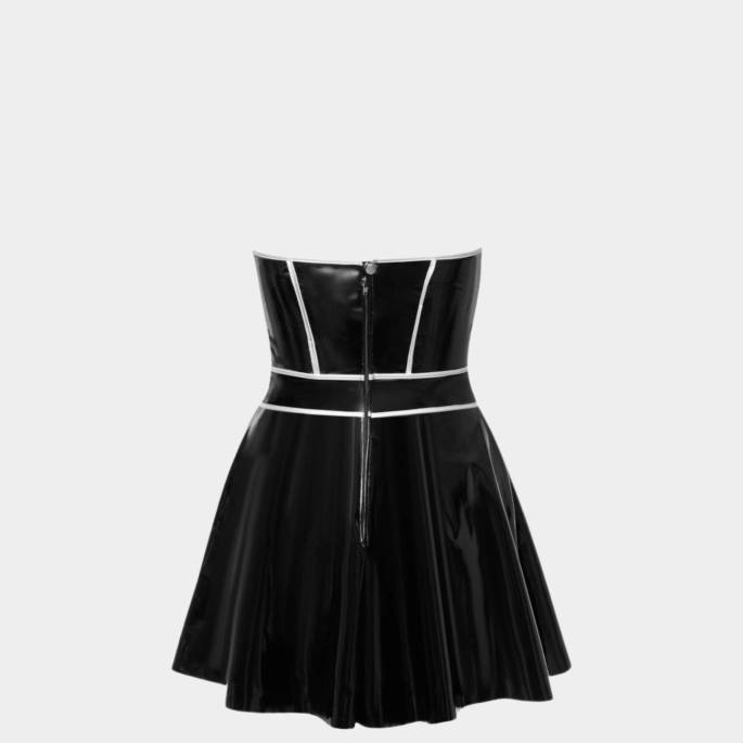 ROBE VINYLE ÉVASÉE LANIÈRES ARGENT