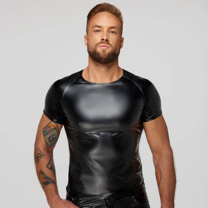 TEE SHIRT WETLOOK ÉPAULES TEXTURÉES