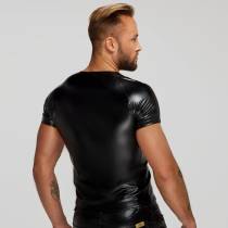 WETLOOK-SHIRT MIT STRUKTURIERTEN SCHULTERN