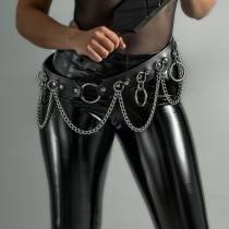CEINTURE DE BONDAGE CUIR ANNEAUX + CHAINES