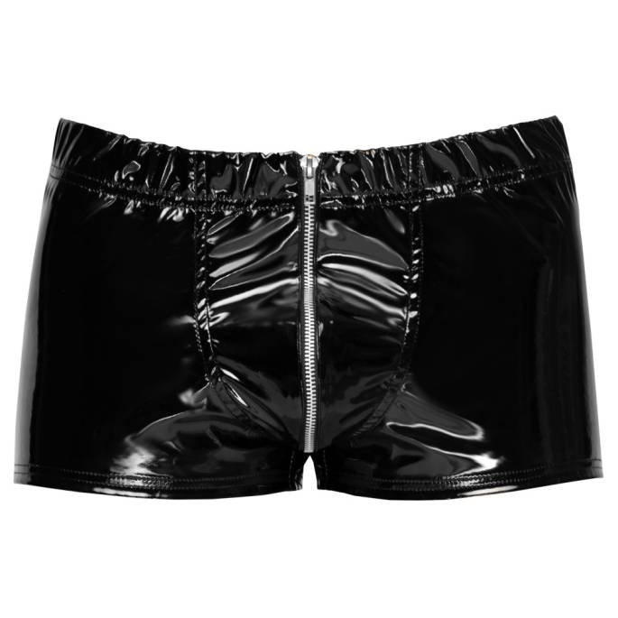 BOXERSHORTS AUS SCHWARZEM VINYL + REISSVERSCHLUSS