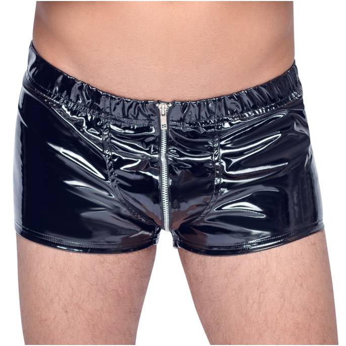 BOXERSHORTS AUS SCHWARZEM VINYL + REISSVERSCHLUSS