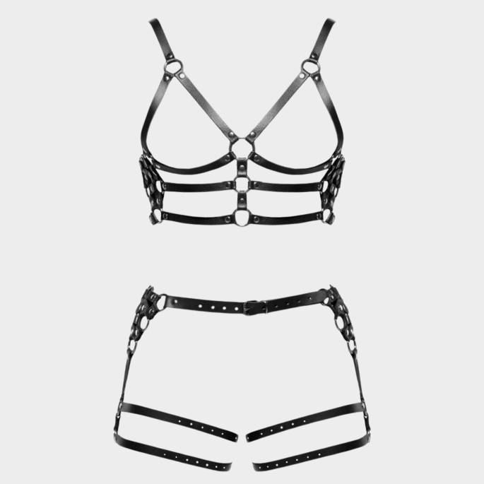 SET HARNAIS CUIR LANIÈRES+ANNEAUX