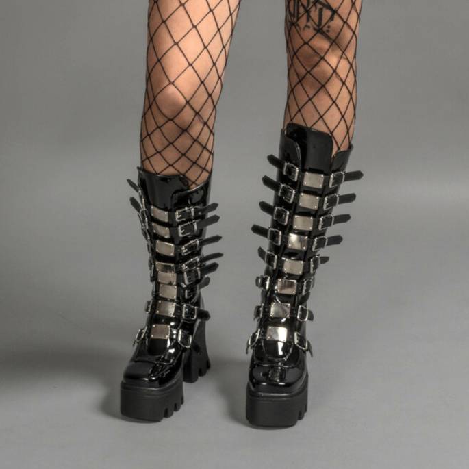 DRAKO-BOTTINES VINYLE BOUCLES MÉTAL