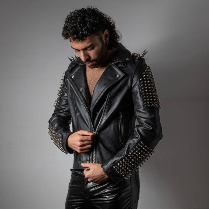 VESTE CUIR ROCK HOMME : TAILLE L