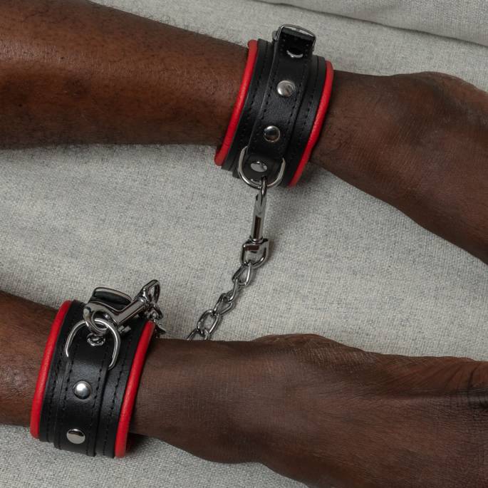 Pack contrainte cuir noir / rouge anneau argent