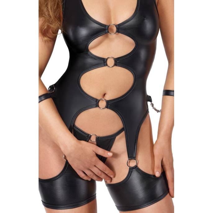ENSEMBLE LINGERIE WETLOOK BONDAGE