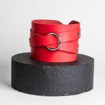 COLLIER LANIÈRES CUIR ROUGE+ANNEAU